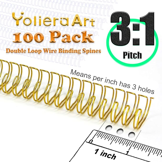 1/2 Inch Wire Cinch Book Binding Silver 3:1 Pitch, 100 Pack Double Loop Metal Spiral for Bindings Fit for School Office Notebook Maker, YolieraArt Office Products Binding Combs 100 Sheet Capacity