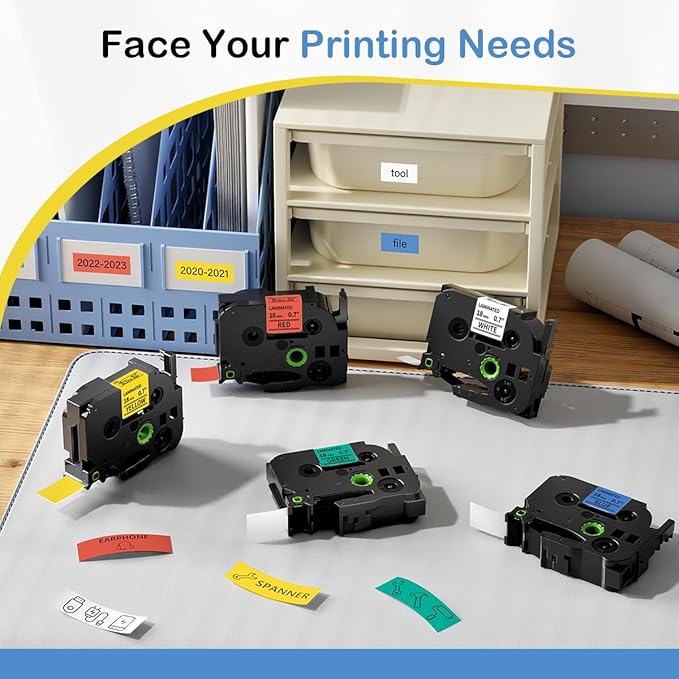 Labelife TZe TZ Tape 18mm 0.7" Laminated Compatible with Brother P Touch Label Tape 3/4 Inch TZe-241 TZe-441 TZe-541 TZe-641 TZe-741 for PTD410 PTD400 PTD610BT PTD600 PTP710BT PT-1880,5 Color