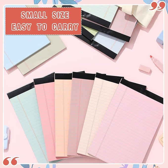 Lincia 12 Pcs 12 Pcs 5" x 8" Small Legal Pads Colored Lined Note Pads Narrow Ruled Writing Notepads 50 Sheets Per Micro Paper Notebook Lined and Perforated for College Office Supplies (Earthy Colors)