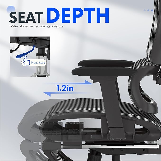 FLEXISPOT ErgoX Premium Ergonomic Office Chair with Footrest- Adjustable 3D Armrests, Dynamic Lumbar Support, Recline & Tilt Function, Mesh Seat, for Home & Office Use,Dark Grey