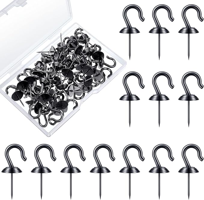 Hotop 30 Pieces Push Pin Wall Hooks Metal Thumb Tack Hangers Iron Alloy Nail Decorative Picture Hooks for 20 Lbs Home Office School Party Supply (Black)
