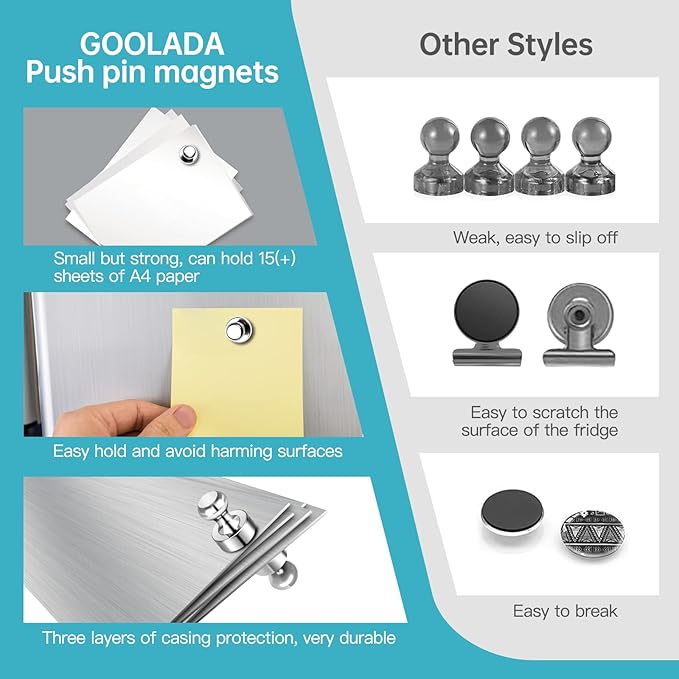 Pack of 8 Magnets for Whiteboard Fridge Magnets Strong Silver Push Pin Magnets Small Refrigerator Magnets for Classroom School Office Adults