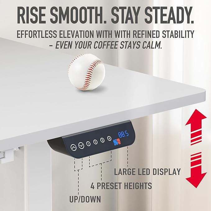 SHW 55 x 28 Inches Electric Height Adjustable Standing Desk with Drawer and Memory Preset, White