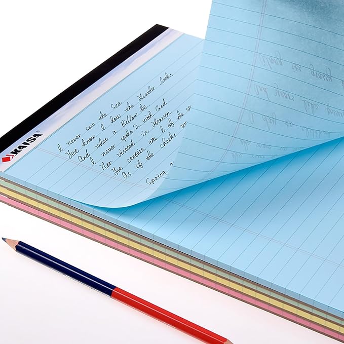 KAISA Colored Legal Pad Writing Pads 8.5x11 inch, Wide Ruled, 40 Sheets/Pad, 20lb Colored Paper, Perforated Writing Pad with Sturdy Back (4 Pads), KSU-5972