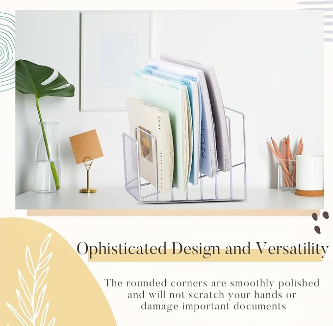 2 Pcs 7 Slot Incline File Sorter Metal Wire Mesh File Racks for Desktop Letter Sorter for Magazine Folder Book Organizer Home Office School Paper Mail Desk Storage Holder (Silver)