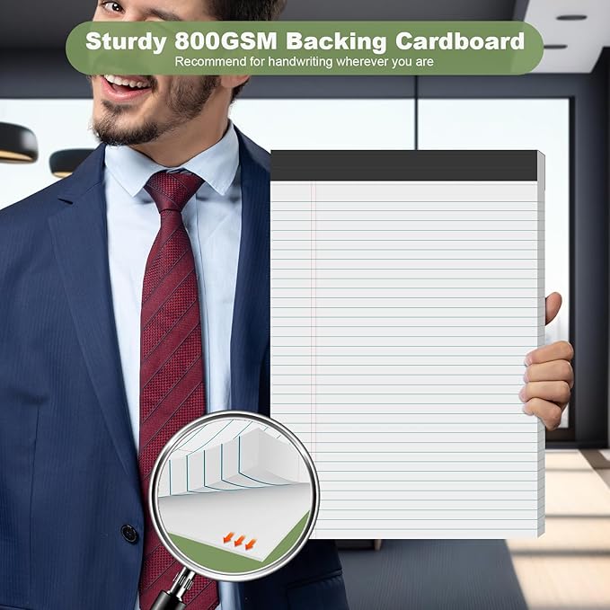 White Legal Pads 8.5 x 11 Narrow Ruled, 3 Pack Notepads College Ruled Pads of Paper With Sturdy Back 37 Lines 70 GSM Paper, Writing Note Pads 30 Sheets Per Writing Pad for Taking Notes, Reminders