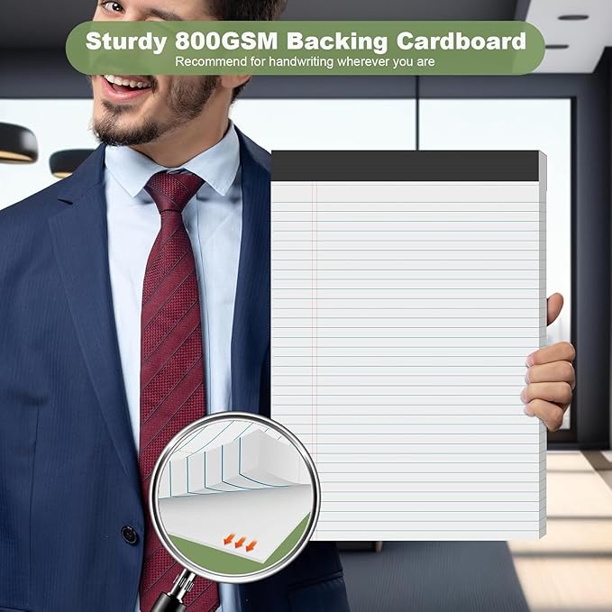 White Legal Pads 8.5 x 11 Narrow Ruled, 24 Pack Notepads College Ruled Pads of Paper With Sturdy Back 37 Lines 70 GSM Paper, Writing Note Pads 30 Sheets Per Writing Pad for Taking Notes, Reminders