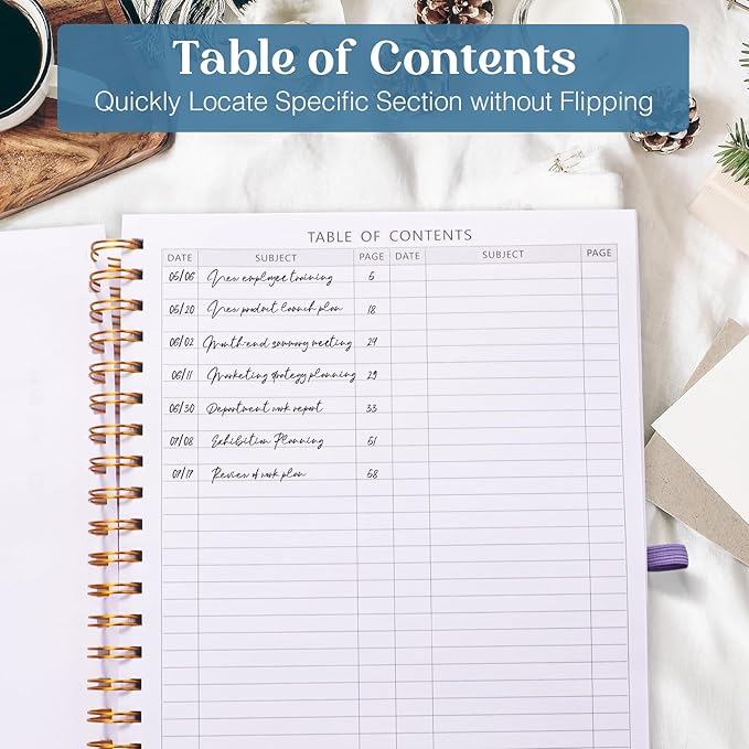 Spiral Notebook, 8.5” x 11” Notebooks for Work, 300 Numbered Pages College Ruled Notebook, Large Notebook for School with 24 Tabs, A4 Notebook Journal for Women Men, Thick Paper, Back Pocket, Black