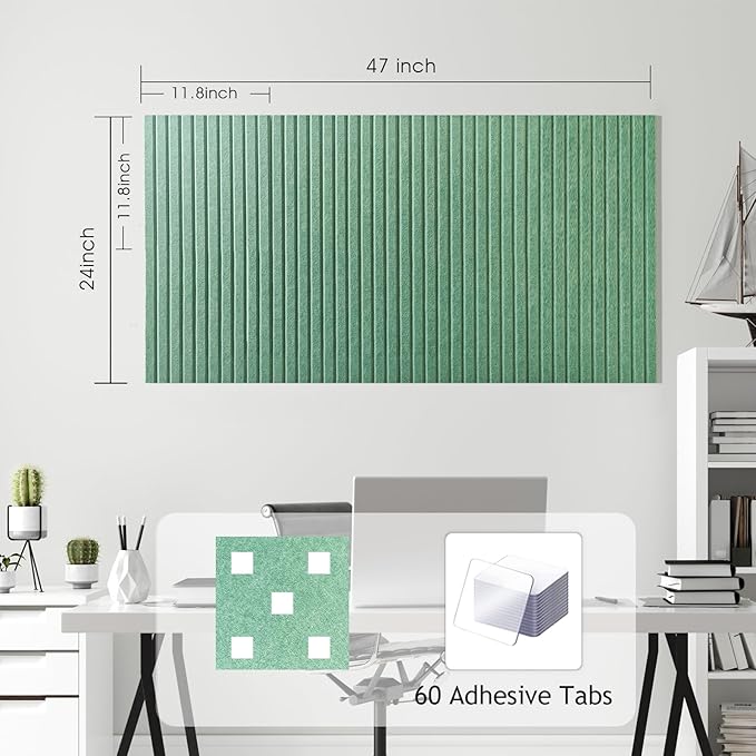 Large Cork Board for Office, 8 Pack Felt Wall Tiles with Slat Wall Paneling and Safe Removable Adhesive Tabs, Felt Bulletin Board Pin Board Cork Boards for Walls (Sage Green)