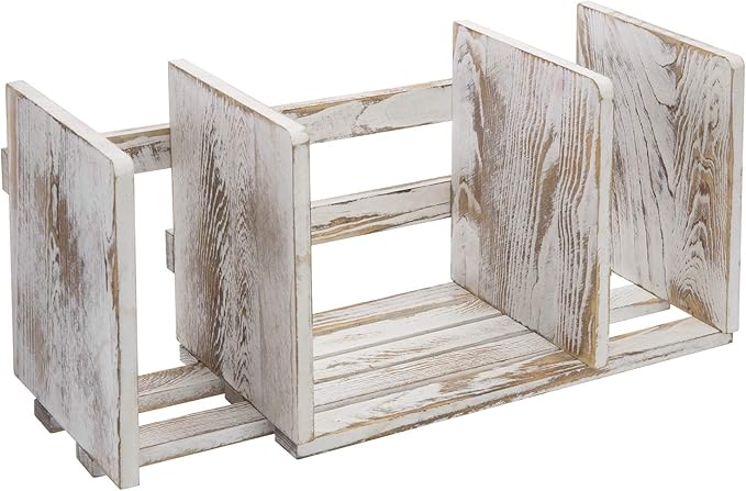 MyGift Rustic Expandable Whitewashed Wood Desktop Bookshelf/Adjustable Tabletop Book Holder Organizer Rack