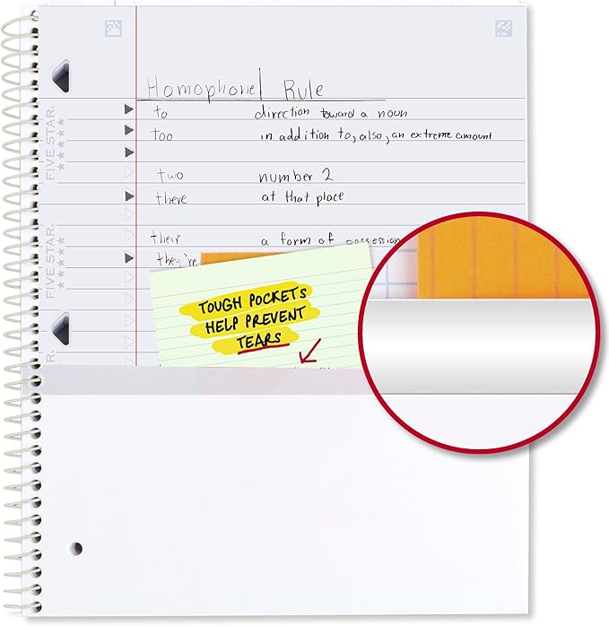 Five Star Spiral Notebook + Study App, 1 Subject, Wide Ruled, 8" x 10-1/2", 80 Sheets, Fights Ink Bleed, Water Resistant Cover, Pastel Tie Dye (930210F-ECM)