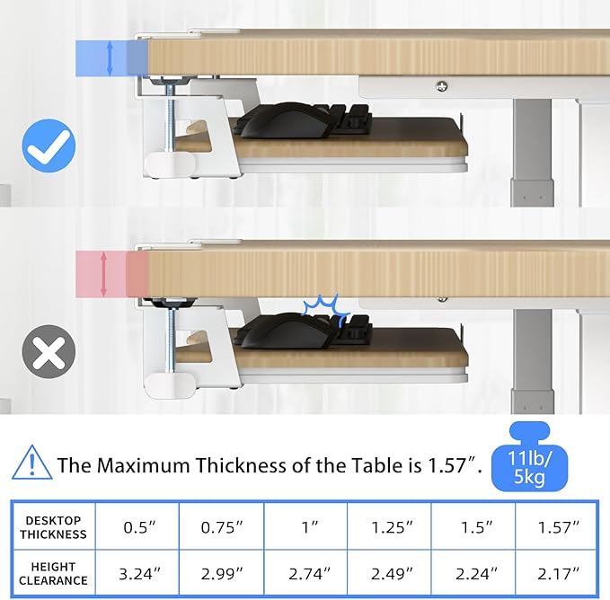 suptek Large Keyboard Tray Under Desk Pull Out with C Clamp Mount, Keyboard & Mouse Tray, 34 (38 Including Clamps) x 11.8 inch Slide-Out Platform Computer Drawer for Typing, Light Wood, DSF1LQM