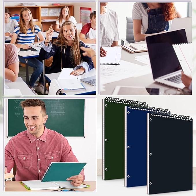 3 Packs 8.5" x 11" Top Spiral Notebook with 3 Hole Punched Legal Pads College Ruled Notepad 50 Sheets Hard Cardboard Paper Wirebound Notepad for Office School Business (Dark Colors)