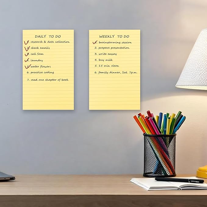 2 Pads Lined Sticky Notes 5 x 8 in, Pastel Yellow, Large Sticky Notes with Lines, Yellow Sticky Note Pads for Home, Office, School, 50 Sheets/Pad, 100 Sheets Total, 4A 5082-Y-L