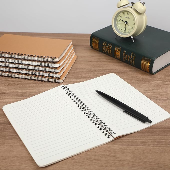 miikoul 60 Packs A5 Spiral Lined Notebooks, Kraft Paper Cover, 8.3"×5.5", 60 Sheets/120 Pages, Ruled Notebooks Bulk, Hardcover Journal Notepad Travel Notebooks for Office and Back to School Supplies
