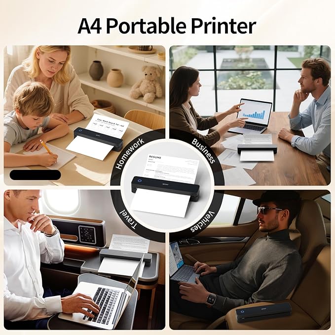 iDPRT Portable Printer Wireless for Travel, Inkless Bluetooth Thermal Printers for Home,Office,Vehicles203DPI,Supports 8.5" x 11" US Letter&A4 A5 Size,Compatible with Android and iOS Phones&PC