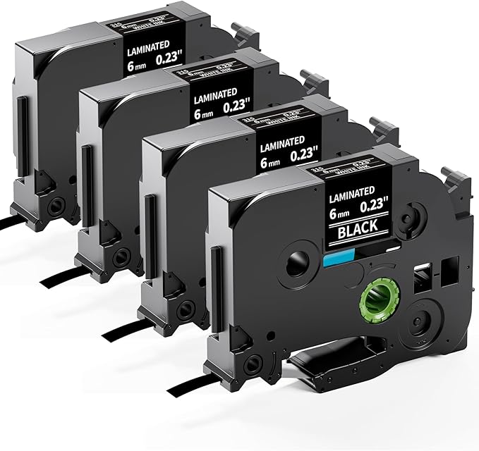 Labelife Black Label Tape 6mm Replace for Brother P Touch TZe-315 TZe TZ Tape 6mm 0.23 Laminated Black 1/4 for Brother Label Maker PT-D210 PT-D220 PT-H110 PT-D400, 4-Pack, White on Black