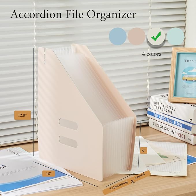 2-Piece Vertical Accordion Folder Manager, 13 Grid Expansion Pages, Vertically Opened Storage Bag for organizing Materials, School, Home, and Office letterhead, Sky Blue