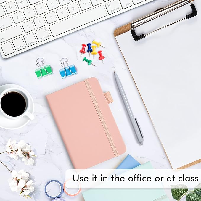 feela 6 Pack Pocket Small Notebooks Bulk, Mini Cute Memo Notepads Hardcover College Ruled Lined Journals with Pen Holder for Women Girls Office School, with 6 Black Pens, 3.5”x 5.5”, A6, Mild Colors