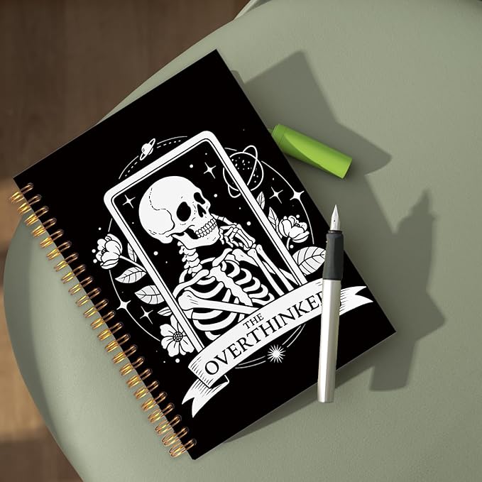 WUCHJ the Overthinker Tarot Card Spiral Notebook Journal, Gothic Goth Skull Notebook Journal, Witchy Journal, Goth Office Supplies, Witchy Stuff Spiral Notebook 5.5x8.3