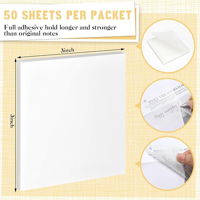 Thenshop 24 Sets Full Adhesive Sticky Notes 3x3 Inches Sticky Notes Adhesive Memo Self-Stick Pads Back to School Supplies Easy to Post for Teacher Coworkers Office 80 Sheets/pad(Transparent,Unlined)