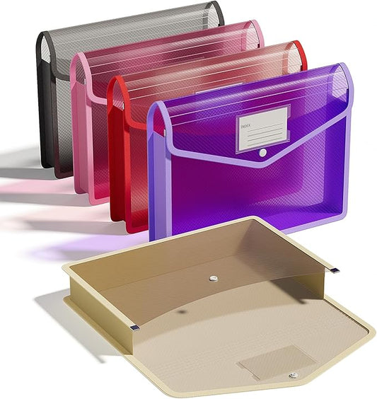ThinkTex Plastic Expanding File Folder, Transparent envelopes with Snap Closure,No Dividers,Large Capacity,Document Organizer for Receipts, Bills&Taxes,Letter/A4 Size for School/Office/Home-5 Pack