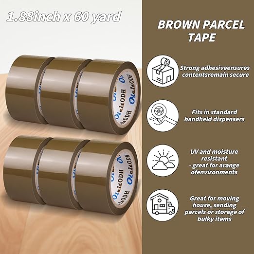 36 Rolls Brown Packing Tape with Dispenser, 1.88" X 60 yd Shipping Tape Bulk, Total 2160 yards, 2.6 mil, 3" Core, Tan Packing Tape Refills, Carton Sealing Tape for Moving Boxes, Package, Mailing