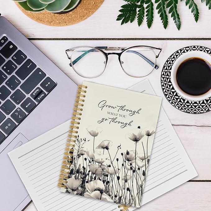 Inspirational Floral Spiral Notebook, Motivational Floral Journaling Notebooks for Note Taking, Rustic Wildflower Hardcover Journals for Women 160 Pages 5.5x8.3 Inch, Mental Health Gifts for Women