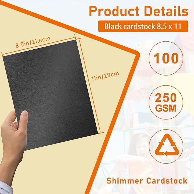 100 Sheets Black Shimmer Cardstock 8.5 x 11 Printer Paper, 92lb Heavyweight Construction Paper Card Stock for Wedding invitations, School Crafting, Thank You Cards, Making Card