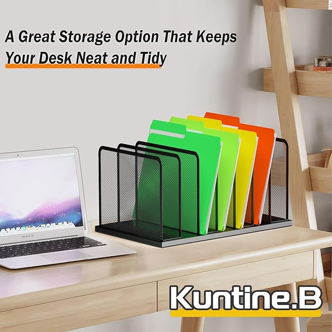 Kuntine.B Desk File Organizer 7 Upright Mesh Desktop Organizer File Sorter Office Organization File Holder for Home, Office & Classroom, 2 Pack
