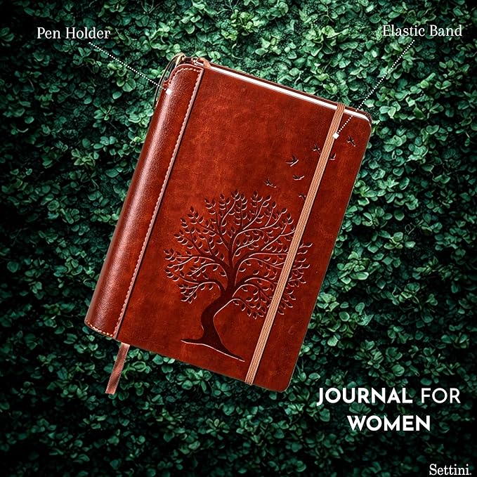 SETTINI® Tree of Life Journal Gift Set - Hardcover Vegan Leather, Unique Pen Holder, Lined, 192 Pages, 6 x 8.5 inches - Includes Pen for Writing and Travel - Birthday Gift