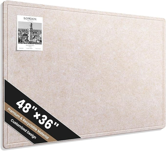 Large Bulletin Board, 48 X 36 Inches Felt Cork Board with 40 Pushpins, Foldable Felt Notice Pin Board Photo Display Board with Self-Adhesive Tape for Office Home School