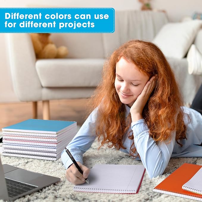 Faccito 12 Pack Top Steno Spiral Notebooks Bulk Top Bound Steno Pads Spiral Book11 x 8-1/2" 100 Sheets College Ruled Paper Notebooks for Office School University Work Supplies (Assorted Colors)