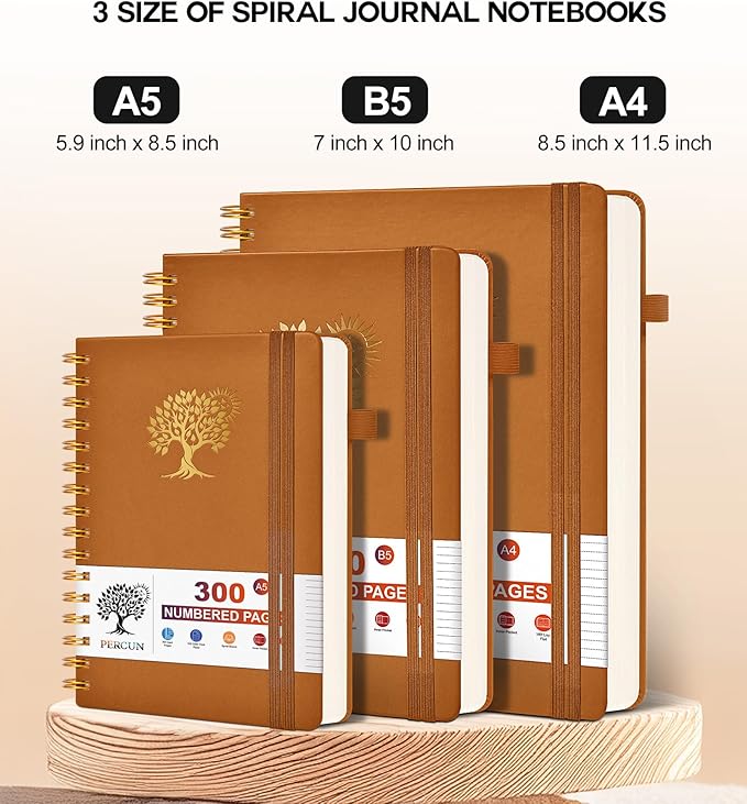 Large Spiral Notebook Journal for Women Men - 300 Numbered Lined Pages, College Ruled, A4 Hardcover Spiral Bound Notebook for School, Work, Note Taking, Writing, Leather Spiral Journal 8.5"x11"