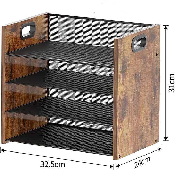 Wood Desk Organizer - 4-Tier Desktop File Organizer, Wooden Paper Organizer, Office Desk Organizer for Papers, Mail, Notebooks, Stationery