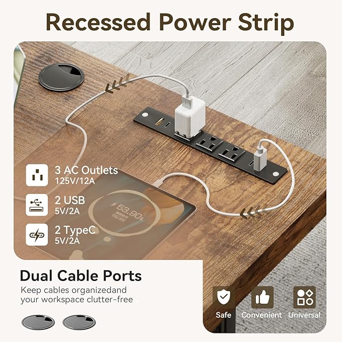 Coleshome 78 Inch Executive Desk with USB Ports, Large Computer Desk with Extra Thick, Long Mordern Office Desk, Workstation Business Furniture for Home Office, Vintage