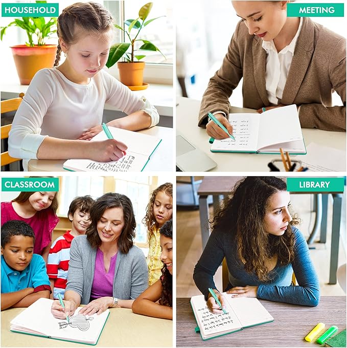 feela 12 Pack Notebooks Journals Bulk, Hardcover Notebook Classic Ruled Lined Journals with Pen Holder for Women Girls School Business Supplies, with 12 Black Pens, 120 GSM, 5.1”x8.3”, A5, Aqua