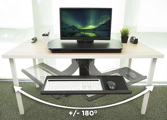 Mount-It! Sit Stand Keyboard Tray, Height Adjustable Under Desk Keyboard and Mouse Drawer, Full Motion Standing Design with 13.4 Inches of Vertical Adjustment, 26.5 in Wide Platform