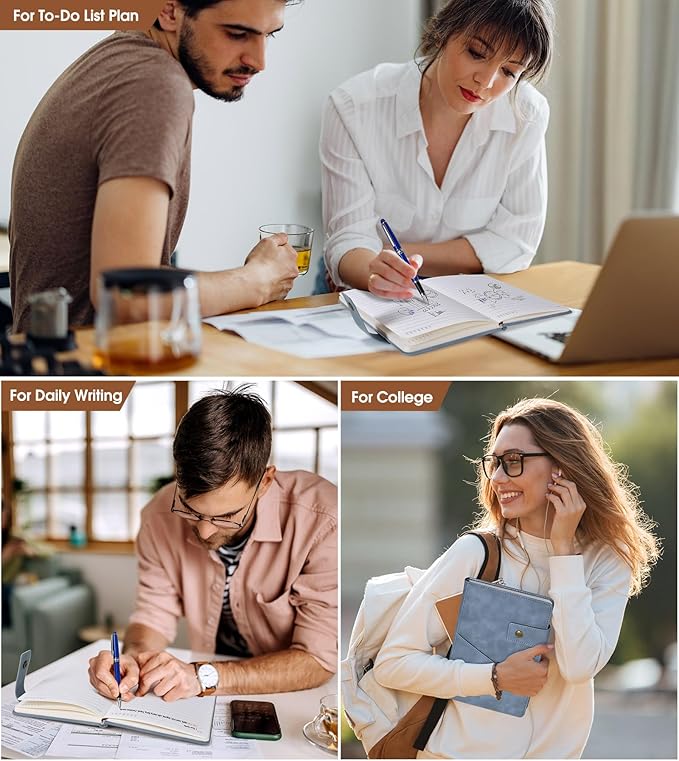 Blue A5 Lined Leather Journal Notebook for Men Women,5.9" X 8.4" Personalized Hardcover Journal with Pen,200 Pages 100 Gsm Thick Ruled Paper Daily Diary for Travel,Business,Work,Writing