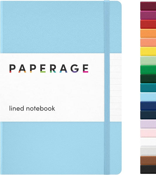 PAPERAGE Lined Journal Notebook, (Light Blue), 160 Pages, Medium 5.6 in x 8 in - 100 GSM Thick Paper – Hardcover Journaling Notebook for Work, School & Note Taking