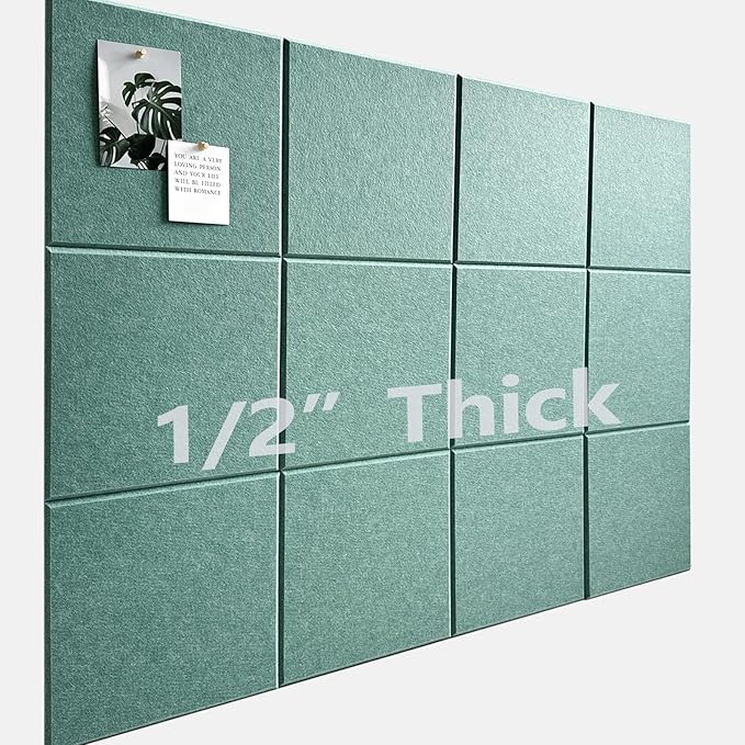 Large Cork Board for Office Wall Decor,48"x36"-12 Pack Felt Wall Tiles with Safe Removable Adhesive Tabs, 1/2" Thick, Felt Bulletin Board Pin Board Cork Boards for Walls - Sage Green