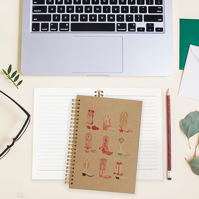 BearCake Cowgirl Boot Notebook, Cowgirl Stuff, Cowgirl Gifts, Western Office Supplies, Western Stuff for Women, Boho Western Notebook Journal 5.5x8.3 kraft paper