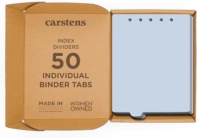 Carstens - Heavy Duty Plastic Ring Binder Dividers, Bottom Tab, 1/9 Cut, Tab 3 Position, US Letter, Pale Blue, Case of 50, (2619-12CS) - Ideal Medical Chart Dividers or Index Tabs for 3 Ring Binders