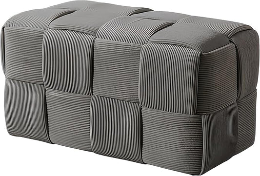 Ottoman Foot Rest Soft and Comfortable Ottoman Square Corduroy Woven Design Sofa Stool (Grey-L)