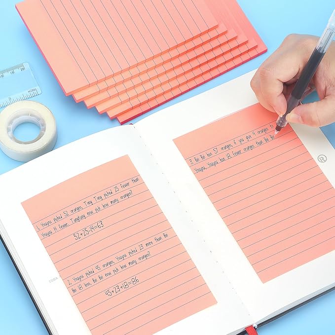 Early Buy 6 Pads Lined Sticky Notes with Lines 4x6 Self-Stick Notes Bright Color Sticky Notes, 45 Sheets/Pad (Pink)