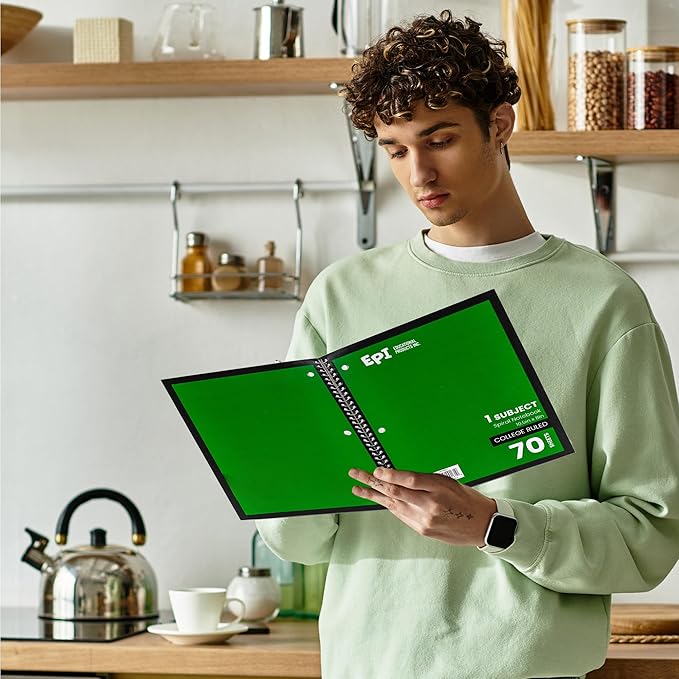 EPI Spiral Notebook | 1 Subject - College Ruled - 70 Sheets, Durable Spiral Binding | 10.5 x 8 in | Classroom Supplies | School, Office, Note Taking, Journaling - 48 Pack