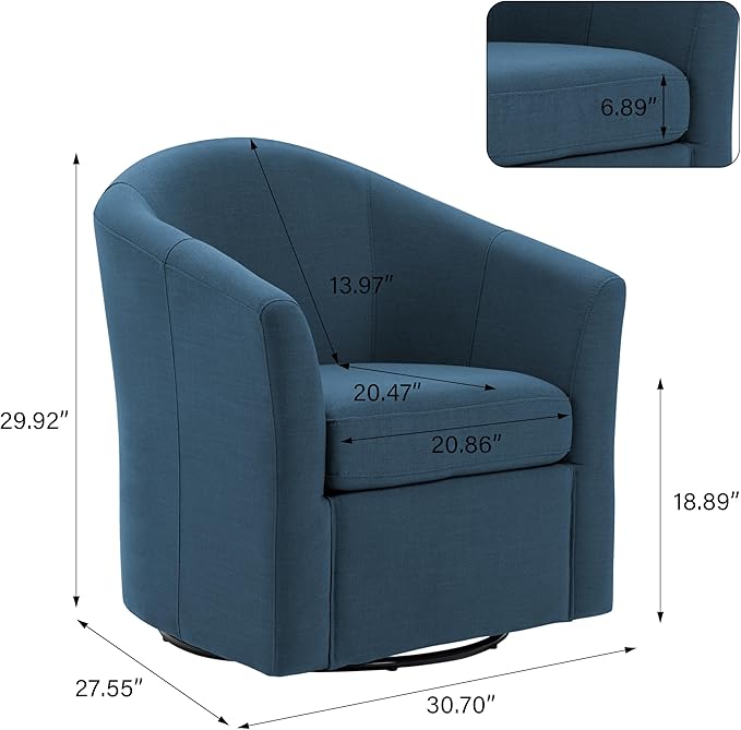 UIXE 360° Swivel Barrel Accent Chairs Set of 2, Modern Round Arm Chair Upholstered Club Armchair, Single Sofa Seating in Fabric for Living Room, Bedroom (Blue)