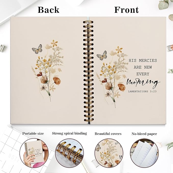YOU FOUND ME Bible Journal, A5 Spiral Christian Journal with Floral Notebook, HIS MERCIES ARE NEW EVERY MORNING, Bible Verse Gifts for Women Birthday Christmas, Sunday School, Office Supplies