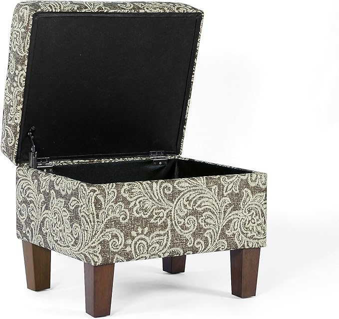 Home Decor | Dinah Collection Modern Storage Ottoman | Ottoman with Storage for Living Room & Bedroom(Brown Jacobean Print)