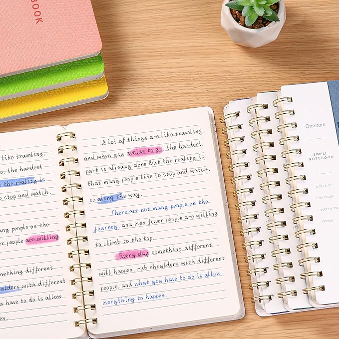 Lined Spiral Notebook College Ruled A5 Journal Book for Note Taking, 160 Pages Writing Journal for Office and Home School Supplies 5.75x8.125 inch (ArmyGreen/Violet/LightYellow)